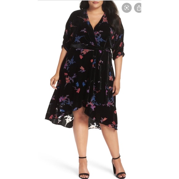 Eliza J Dresses & Skirts - Eliza J Dress Black Velvet High Low Faux Wrap